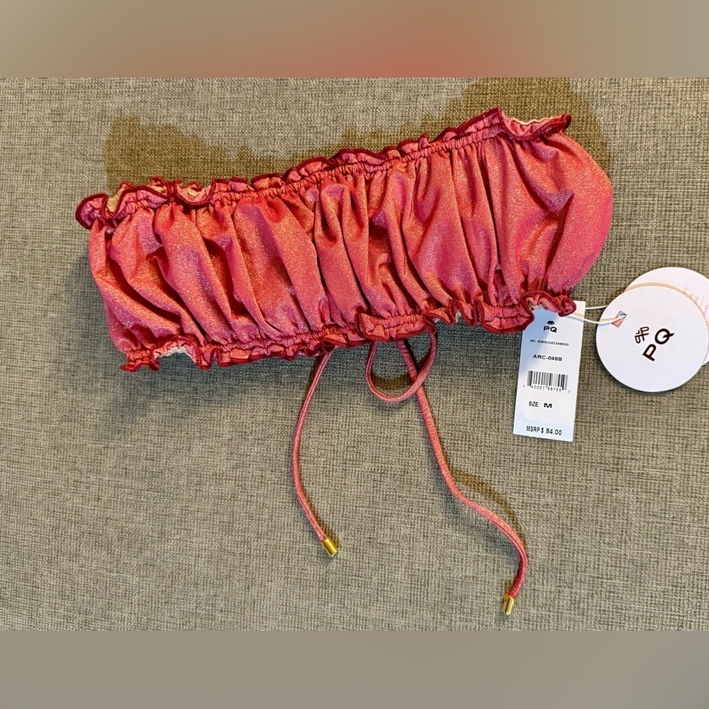 PQ SWIM REMI RUCHED BANDEAU Tie Top Glimmer Red Size Medium Stunning LUX NWT - Picture 10 of 14